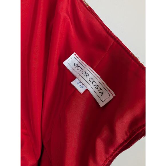 Vintage Victor Costa Strapless Dress Red/Gold 8 - Picture 8 of 12